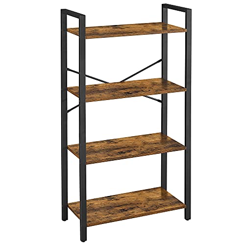 VASAGLE, VASAGLE 4-Tier Bookshelf, Storage Rack with Steel Frame, 120 cm High, for Living Room, Office, Study, Hallway, Industrial Style, Rustic Brown