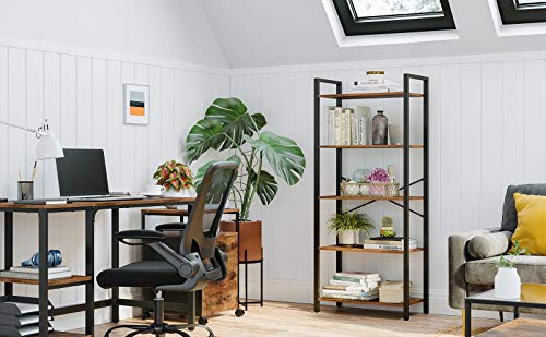 VASAGLE, VASAGLE 5-Tier Storage Rack, Bookshelf with Steel Frame, for Living Room, Office, Study, Hallway, Industrial Style, Rustic Brown and Black