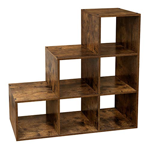 VASAGLE, VASAGLE 6-Cube Storage Unit with Staircase Design, Wooden Display Rack, Free-Standing Shelf and Bookcase, for Study, Living Room