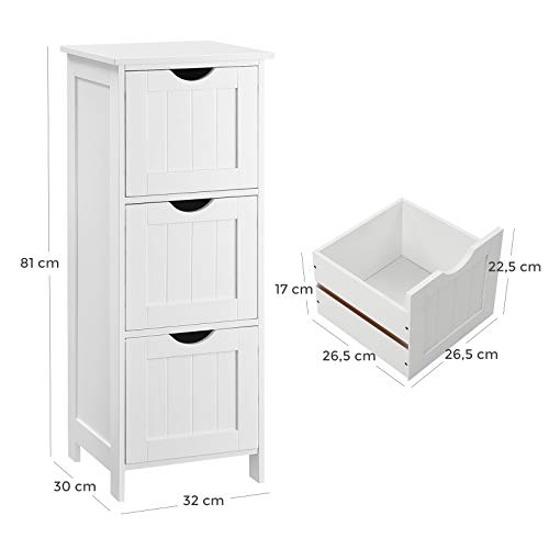 VASAGLE, VASAGLE Bathroom Floor Storage Cabinet, Slim Storage Unit 3 Drawers, 32 x 30 x 81 cm, for Bathroom, Living Room, Bedroom, Kitchen
