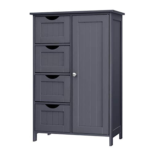 VASAGLE, VASAGLE Bathroom Floor Storage Cabinet, Wooden Storage Unit with 4 Drawers, Single Door, Adjustable Shelf, for Living Room, Kitchen