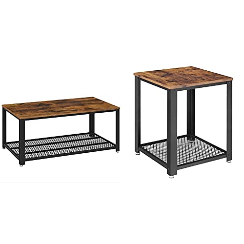 VASAGLE, VASAGLE Coffee Table, Cocktail Table & Side, End, Coffee Table with Mesh Shelf, Steel Frame, Easy Assembly, Industrial, in Living Room