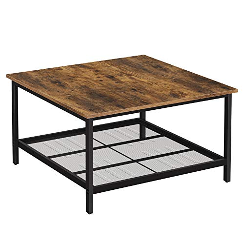 VASAGLE, VASAGLE Coffee Table, Square Cocktail Table with Spacious Table Top, Robust Steel Frame and Mesh Storage Shelf, Industrial Style, for Living