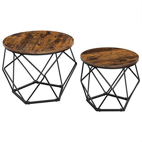 VASAGLE, VASAGLE Coffee Tables, Set of 2 Side Tables, Robust Steel Frame, for Living Room, Bedroom, Rustic Brown and Black LET040B01