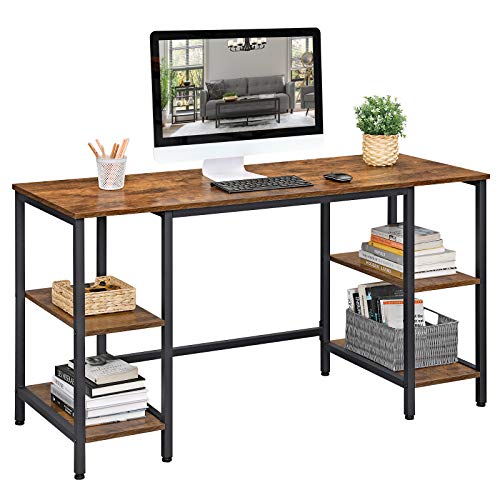 VASAGLE, VASAGLE Computer Desk, 137 cm Writing Desk with Storage, 4 Shelves, Spacious Table Top, for Home Office, Industrial Style, Rustic Brown