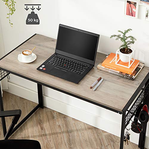 VASAGLE, VASAGLE Computer Desk, Folding Writing Desk with 8 Hooks, Study Desktop Workstation, No Tools Required, Industrial Greige and Black