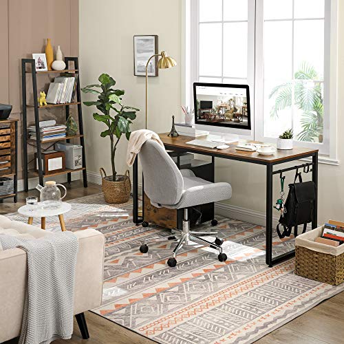 VASAGLE, VASAGLE Computer Desk, Writing Desk, Office Desk with 8 Hooks, 140 x 60 x 75 cm, for Study and Home Office, Easy Assembly, Metal