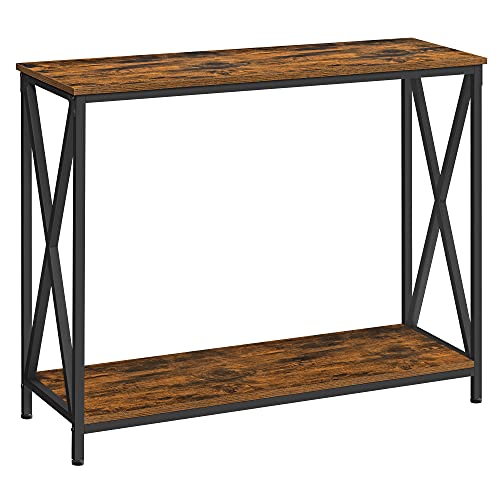 VASAGLE, VASAGLE Console Table, 2-Tier Hallway Table with X-Bars, 100 x 35 x 80 cm, for Living Room, Entryway, Industrial Style, Rustic Brown and Black