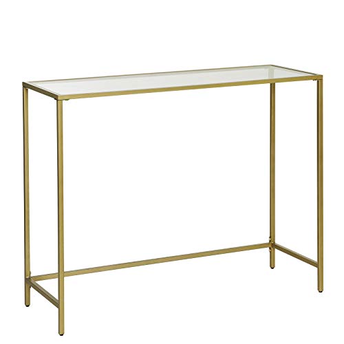 VASAGLE, VASAGLE Console Table, Tempered Glass Table, Modern Sofa or Entryway Table, Metal Frame, Sturdy, Adjustable Feet, for Living Room