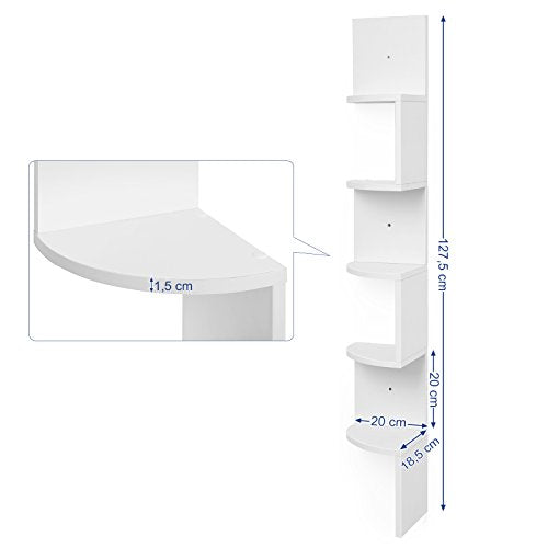 VASAGLE, VASAGLE Corner Shelf, 5-tier Floating Wall Shelf With Zigzag Design, Bookshelf, White LBC20WT