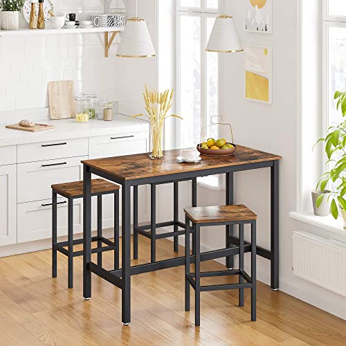 VASAGLE, VASAGLE Dining Table Set, Bar Table with 2 Bar Stools, Breakfast Dining Table and Stools Set, Kitchen Counter with Bar Dining Chairs
