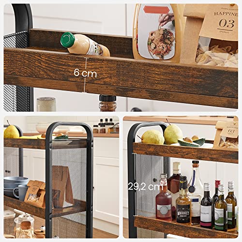 VASAGLE, VASAGLE Kitchen Trolley, Rolling Cart, Serving Trolley with Universal Castors Levelling Feet, Space-Saving, Steel Structure, 66 x 26 x 85 cm