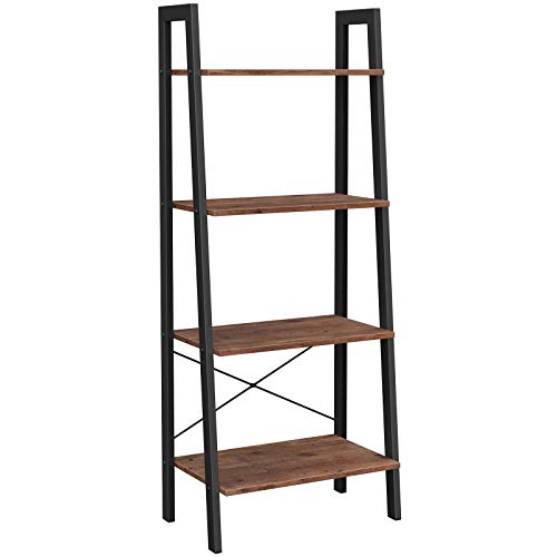 VASAGLE, VASAGLE Ladder Shelf, Bookshelf, 4-Tier Industrial Storage Rack for Living Room, Bedroom, Kitchen, Hazelnut Brown and Black LLS044B03