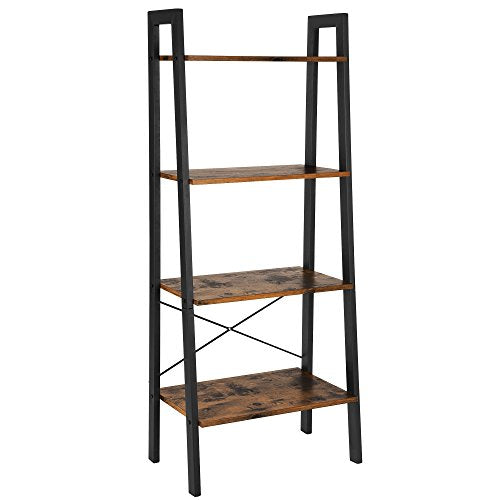 VASAGLE, VASAGLE Ladder Shelf, Bookshelf, 4-Tier Industrial Storage Rack for Living Room, Bedroom, Kitchen, Rustic Brown and Black LLS44X