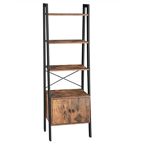 VASAGLE, VASAGLE Ladder Shelf, Bookshelf with Cupboard, Living Room Shelf, 4 Shelves, Stable Iron Frame, Bedroom, Office, 56 x 34 x 173 cm