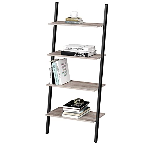 VASAGLE, VASAGLE Ladder Shelf, Wall Rack Shelf and Storage Shelving Unit, 4-Tier Bookshelf, Living Room Kitchen Office, Steel, Stable, Slanted, Industrial