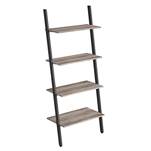 VASAGLE, VASAGLE Ladder Shelf, Wall Rack Shelf and Storage Shelving Unit, 4-Tier Bookshelf, Living Room Kitchen Office, Steel, Stable, Slanted, Industrial
