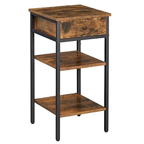 VASAGLE, VASAGLE Nightstand, End Table, Tall Bedside Table with a Drawer and 2 Storage Shelves, Space Saving, Industrial Accent Table, Rustic Brown