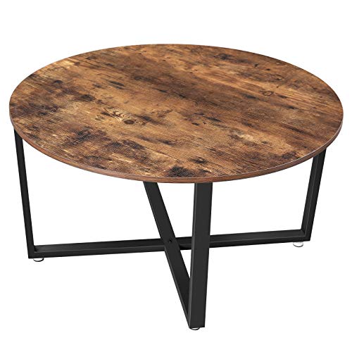 VASAGLE, VASAGLE Round Coffee Table, Industrial Style Cocktail Table, Durable Metal Frame, Easy to Assemble, for Living Room, Bedroom, Rustic Brown