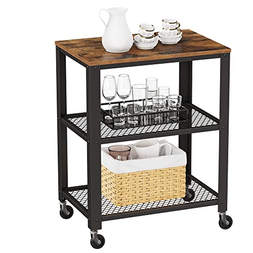 VASAGLE, VASAGLE Serving Cart Trolley, Industrial Kitchen Rolling Utility Cart, Heavy Duty Storage Organiser, Wheels, for Kitchen and Living Room
