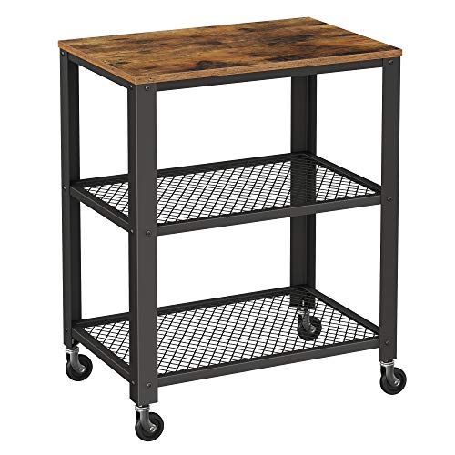 VASAGLE, VASAGLE Serving Cart Trolley, Industrial Kitchen Rolling Utility Cart, Heavy Duty Storage Organiser, Wheels, for Kitchen and Living Room
