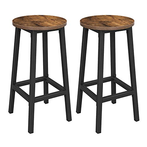 VASAGLE, VASAGLE Set of 2 Bar Stools, Tall Kitchen Stools, Sturdy Steel Frame, 65 cm Tall, Easy Assembly, Industrial Style, Rustic Brown and Black LBC32X