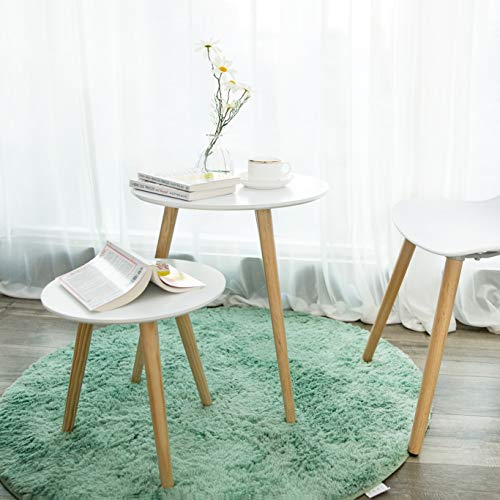 VASAGLE, VASAGLE Set of 2 Living Room Round Side Scandinavian Coffee Table Wooden LET07WN, Pine, MDF, White and Natural