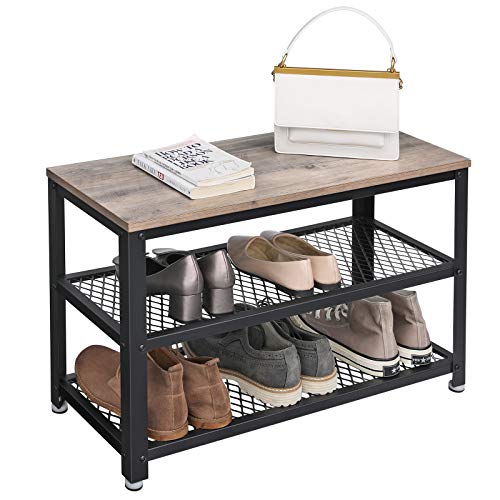 VASAGLE, VASAGLE Shoe Bench, 3-Tier Shoe Rack, Storage Organiser with Seat and Shelf, Metal Frame, for Entryway, Living Room, Hallway