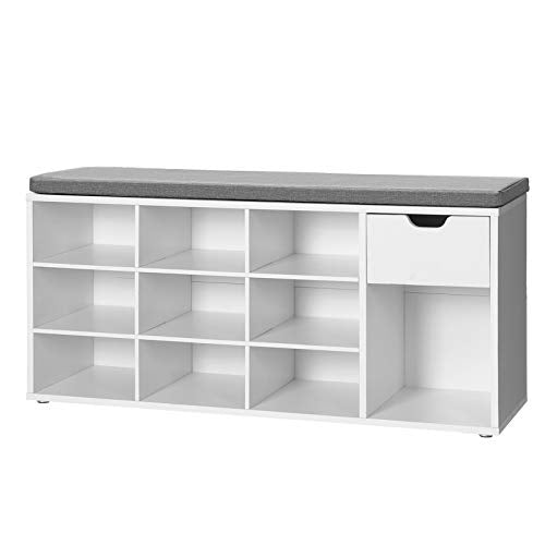 VASAGLE, VASAGLE Shoe Bench, Storage Bench with Drawer and Open Compartments, Shoe Shelf, Padded Seat, for Entrance Corridor
