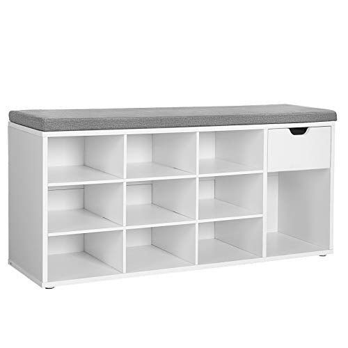 VASAGLE, VASAGLE Shoe Bench, Storage Bench with Drawer and Open Compartments, Shoe Shelf, Padded Seat, for Entrance Corridor