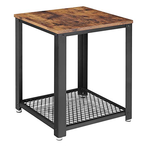 VASAGLE, VASAGLE Side, End, Coffee Table with Mesh Shelf, Steel Frame, Easy Assembly, Industrial, in Living Room, Bedroom, Rustic Brown and Black