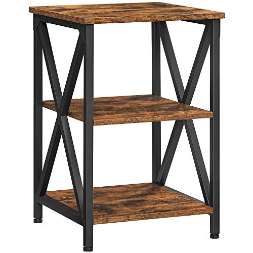 VASAGLE, VASAGLE Side Table, End Table with X-Shape Steel Frame and 2 Storage Shelves, Night Table, Farmhouse Industrial Style, 40 x 40 x 60 cm