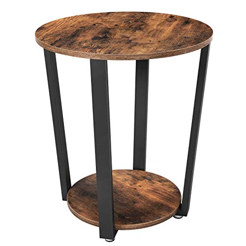 VASAGLE, VASAGLE Side Table, Industrial Coffee Table, Round Sofa Table With Steel Frame, for Living Room, Bedroom, Stable and Simple Construction
