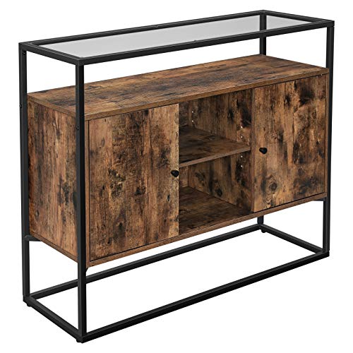 VASAGLE, VASAGLE Sideboard, Side Cabinet, Storage Cabinet with Glass Surface and Open Compartments, Living Room, Hallway, Steel Frame