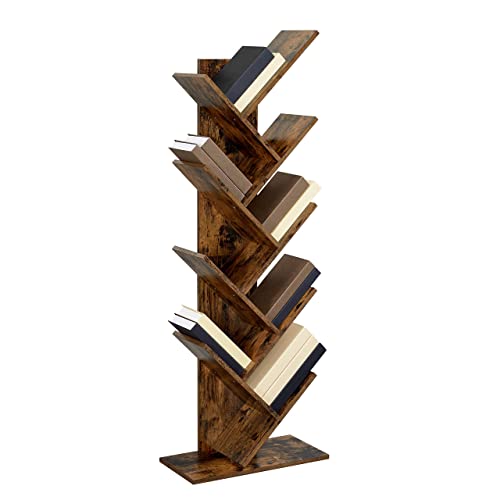 VASAGLE, VASAGLE Tree Bookshelf, 8-Tier Floor Standing Bookcase, with Wooden Shelves for Living Room, Home Office, Rustic Brown LBC11BX