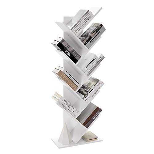 VASAGLE, VASAGLE Tree Bookshelf, 8 Tier Floor Standing Bookcase with Wooden Shelves for Living Room, Home Office, White LBC11WTV1