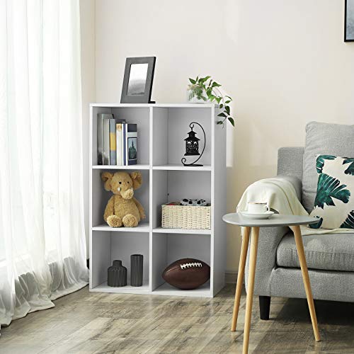 VASAGLE, VASAGLE Wooden 3-Tier Bookcase Book Shelf Display Storage Shelf with 6 Compartments White LBC203D