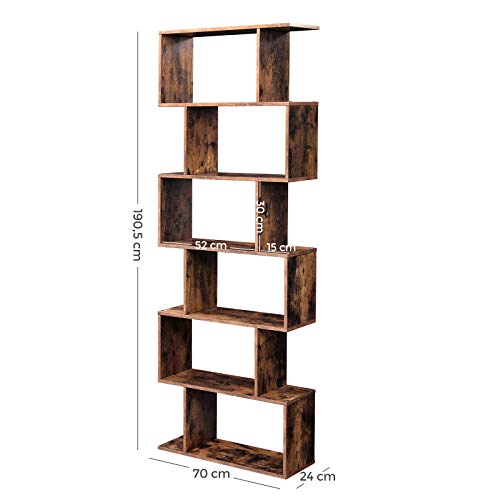 VASAGLE, VASAGLE Wooden Bookcase, Cube Display Shelf and Room Divider, Freestanding Decorative Storage Shelving, 6-Tier Bookshelf, Rustic Brown LBC61BX