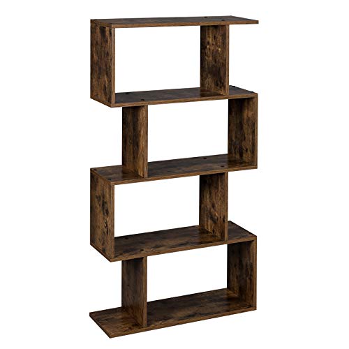 VASAGLE, VASAGLE Wooden Bookcase, Display Shelf and Room Divider, Free-Standing Decorative 4-Tier Bookshelf Shelving Unit, Rustic Brown LBC41BX