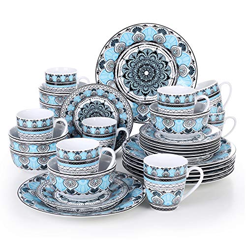 VEWEET, VEWEET, Series Audrie, 32-Piece of Porcelain Combination Set with 10.75" Dinner Plate, 7.5" Dessert Plate, 5.5" Cereal Bowl and, 380ml Mug,Service for 8
