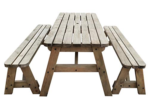 Arbor Garden Solutions, VICTORIA Rounded Picnic Table and Benches Set – Handmade Outdoor Garden Furniture in The UK - Light Green or Rustic Brown - 3ft to 8ft in