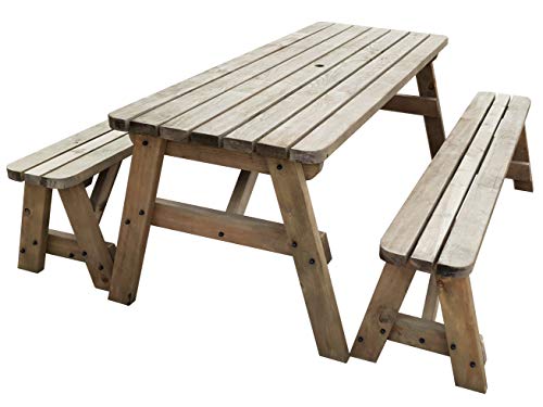 Arbor Garden Solutions, VICTORIA Rounded Picnic Table and Benches Set – Handmade Outdoor Garden Furniture in The UK - Light Green or Rustic Brown - 3ft to 8ft in