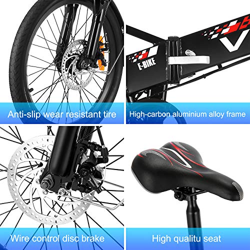 Vivi, VIVI Electric Bike for Adults,20'' E Bike for Men Women/350W Folding Bike with 36V 8Ah Battery,Professional 7 Speed City Ebike (Black red)