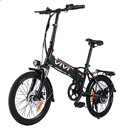 Vivi, VIVI Electric Bike for Adults,20'' E Bike for Men Women/350W Folding Bike with 36V 8Ah Battery,Professional 7 Speed City Ebike (Black red)