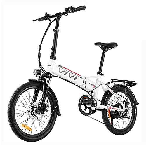 Vivi, VIVI Electric Bike for Adults,20'' E Bike for Men Women/350W Folding Bike with 36V 8Ah Battery,Professional 7 Speed City Ebike (White red)