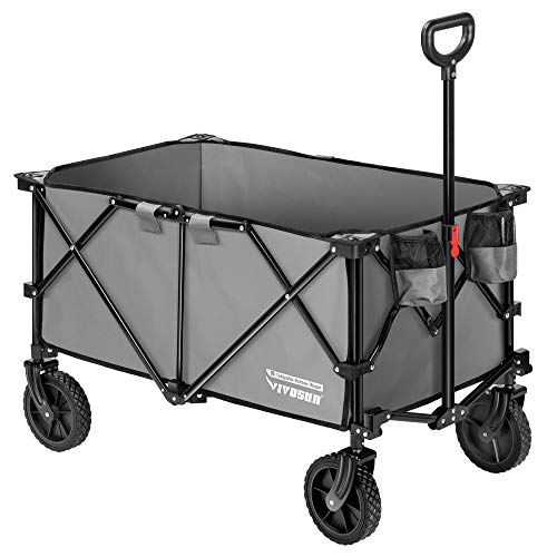 VIVOSUN, VIVOSUN Heavy Duty Folding Collapsible Wagon Utility Outdoor Camping Cart with Universal Wheels & Adjustable Handle, Gray