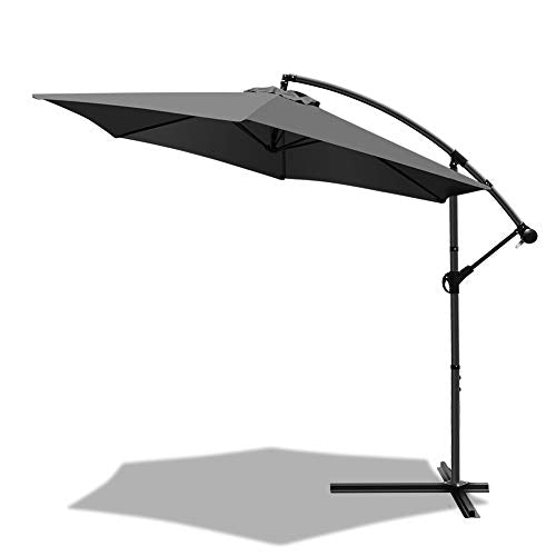 VOUNOT, VOUNOT 3m Cantilever Garden Parasol, Banana Patio Umbrella with Crank Handle and Tilt for Outdoor Sun Shade, Grey
