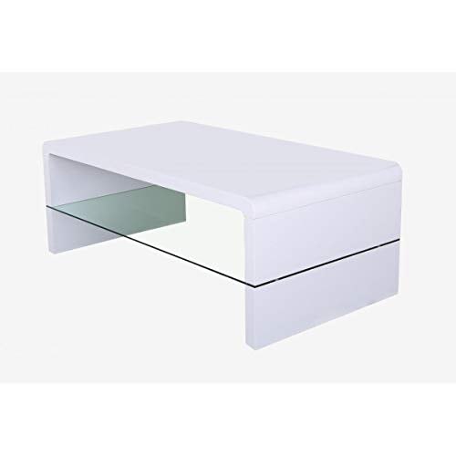 Heartlands Furniture, Vala High Gloss Coffee Table with Glass Shelf White / 1100W x 600D x 420H