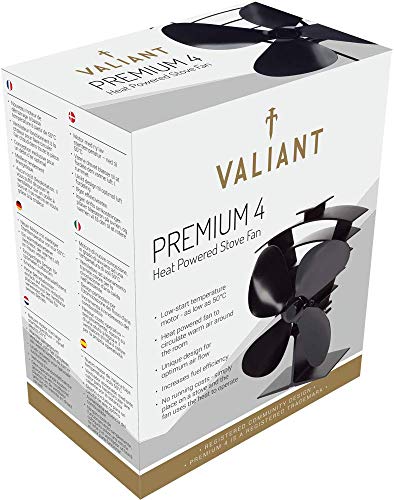 Valiant, Valiant (FIR361) Premium IV 4-Blade Heat Powered Log Burner & Stove Fan, Black
