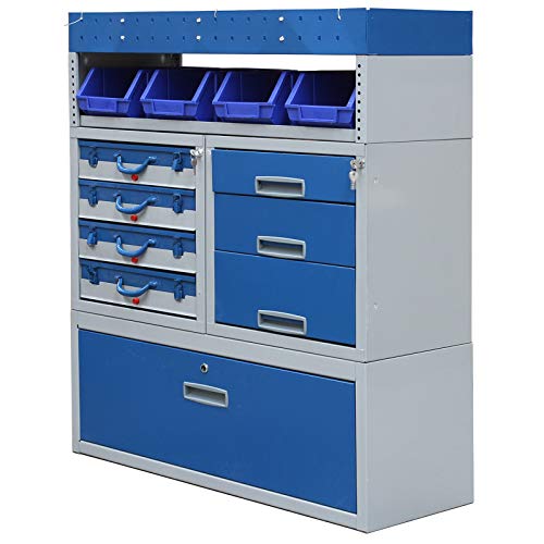 Monster Racking, Van Racking Garage Storage Unit Tool And Equipment Organiser Metal Steel 60kg Capacity With Secure Lockable Compartments Blue 101.6cm x 117.8cm x 36cm